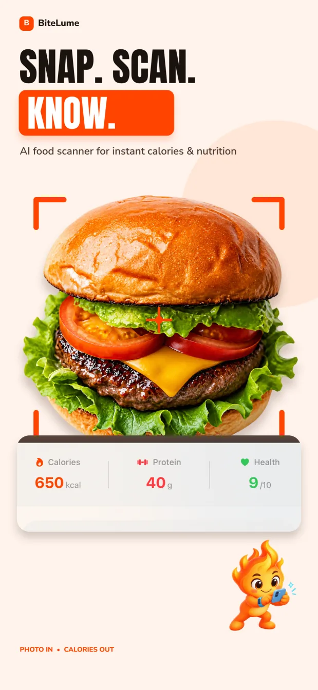 BiteLume AI food scanner on iPhone ready to analyze a meal photo