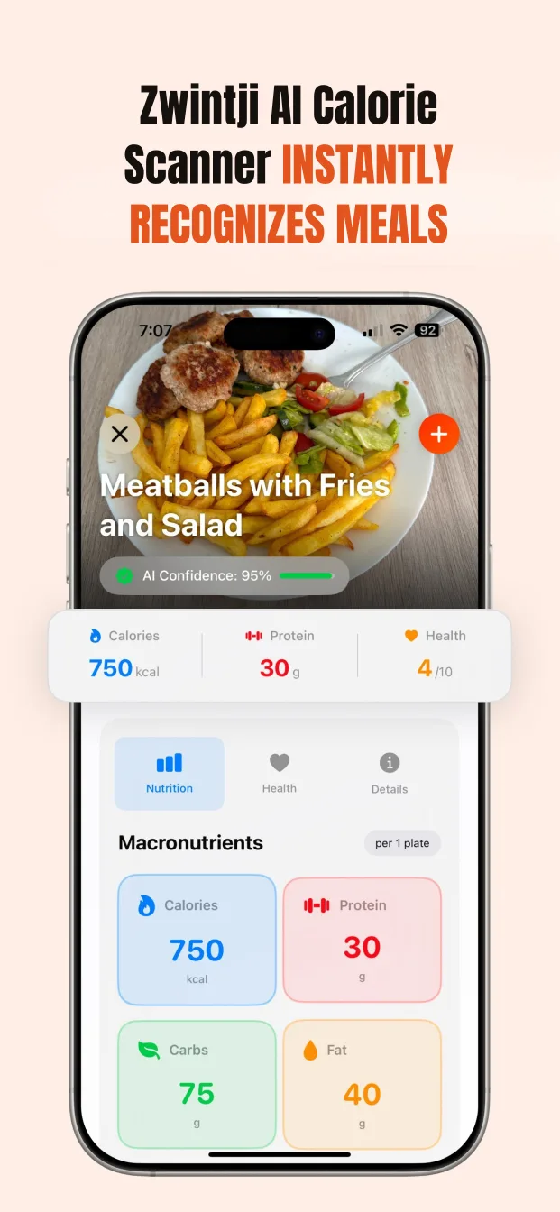 AI meal scan showing estimated calories and macronutrients